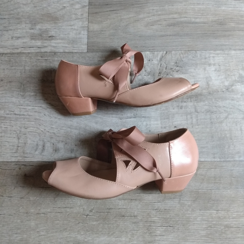 Chelsea Crew Peep Toe Low Block Heels